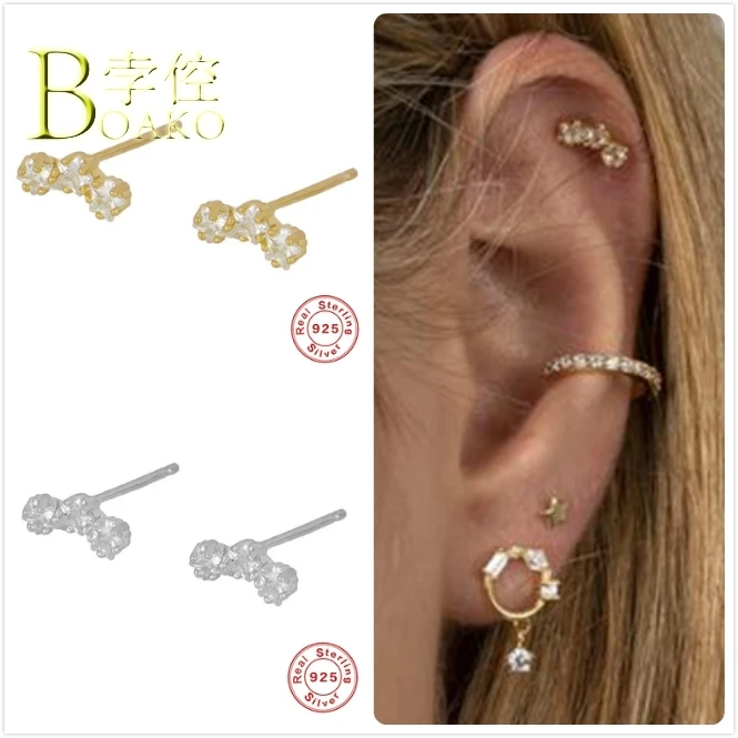 Настоящее серебро 925 пробы Серьги для женщин золотые серьги с цирконием в форме