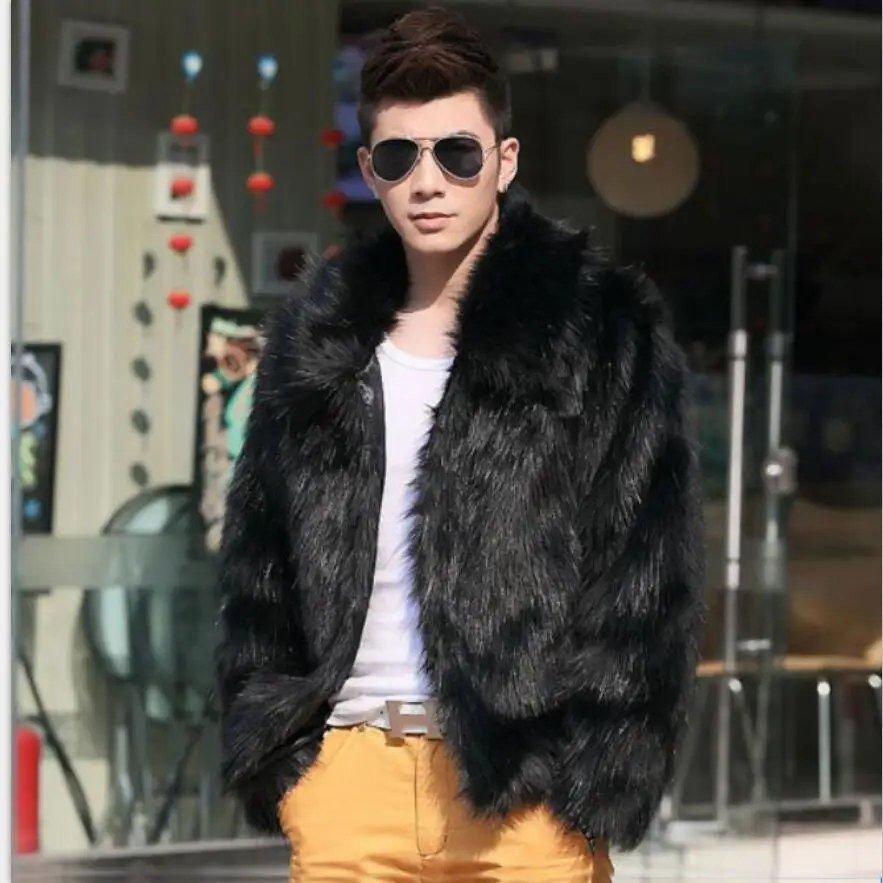 

Homme Veste Cuir Jacket Faux Leather Men White Black Fashion Coat Fur Fox Fur Lapel Men's Casual Slim Coat Jaqueta Motoqueiro