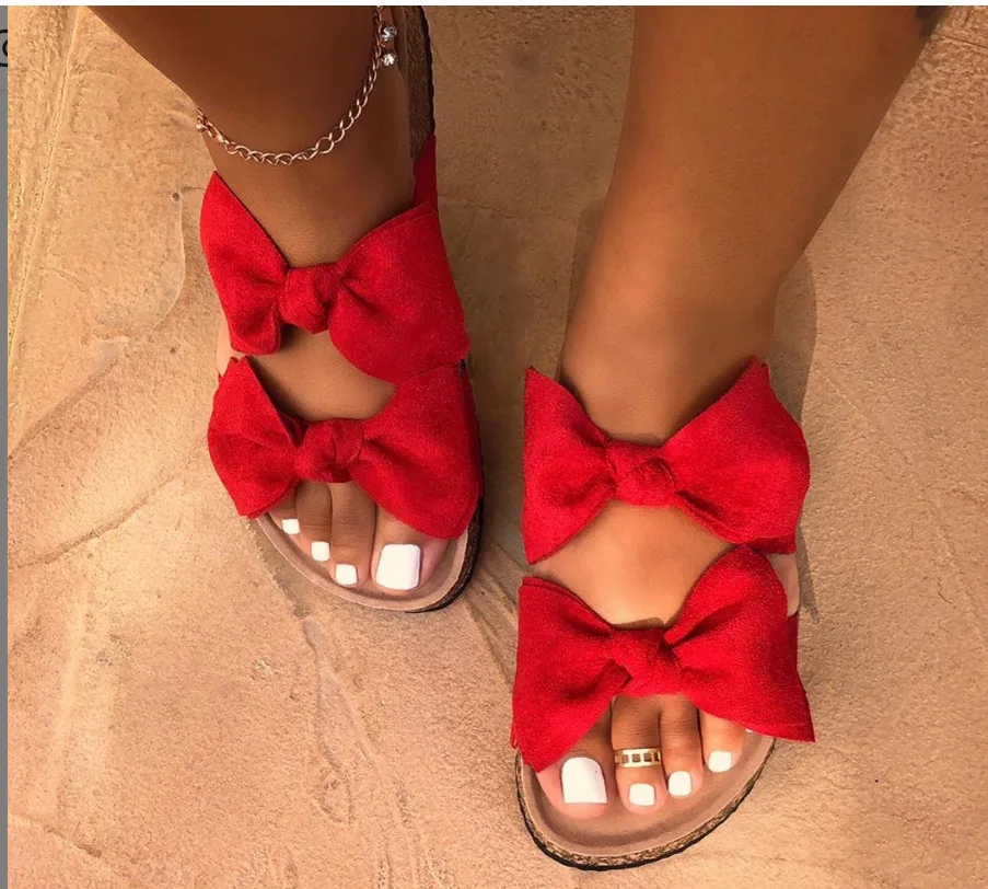 

2020 Women Sandals Shoes Summer Flat Sandals Bow-Knot Comfort Anti-Slip Beach Shoes Platform Slide Plus Size Femmes Sandales