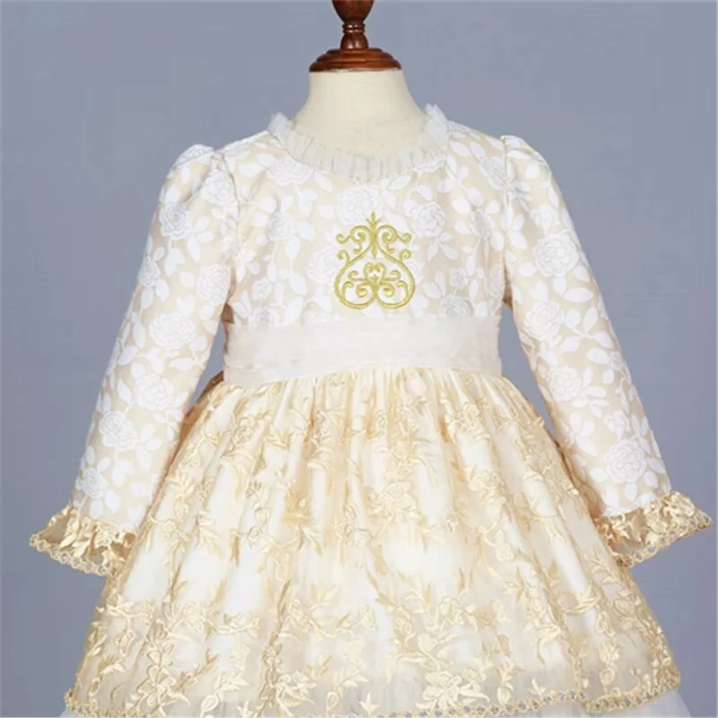 Осень-зима испанские Детские платья для девочек платье принцессы с бантом