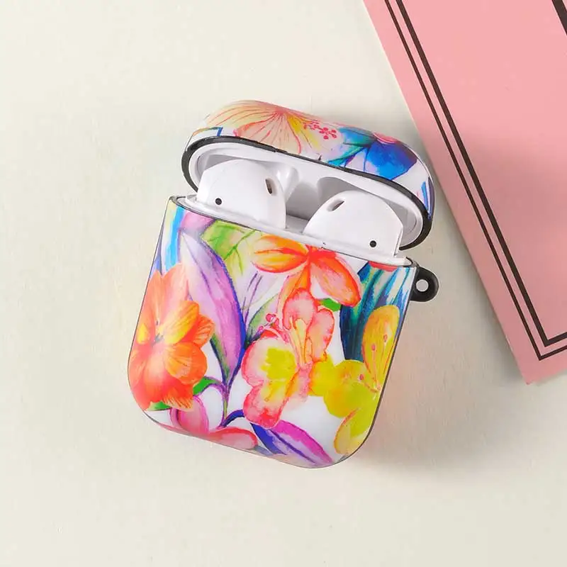 

Flower Case For Apple Airpods 2 1 Palm Leaves Cases For AirPods Flower Bags Protective Cover PC Wireless Box