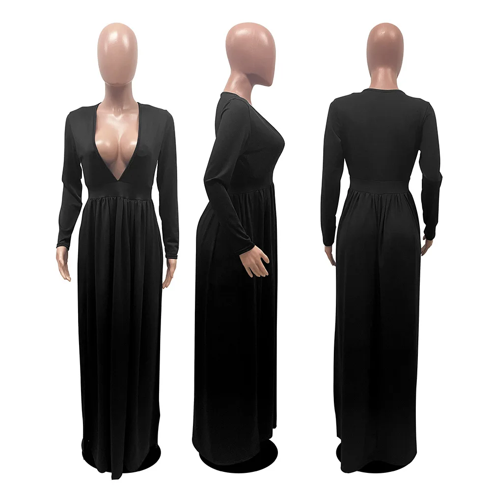 

Women Deep V-Neck High Split Maxi Party Club Dress Bandage Party Night Club Night Long Sleeve Long Dresses Vestidos