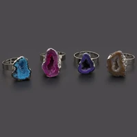 wholesale10pcs natural stone zinc alloy agate crystal cluster ring adjustable size multicolor diy exquisite rings jewelry gift