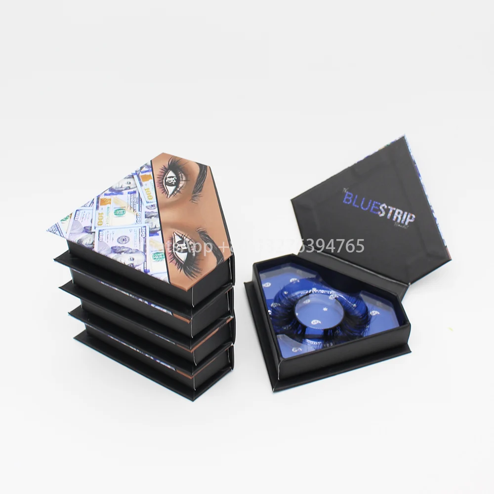 

Blue Dollar Diamond Lash Cases Custom Lashbox Packaging Change Cover Photo Skin Color Eyes Color Add Inside Box Slogan and More