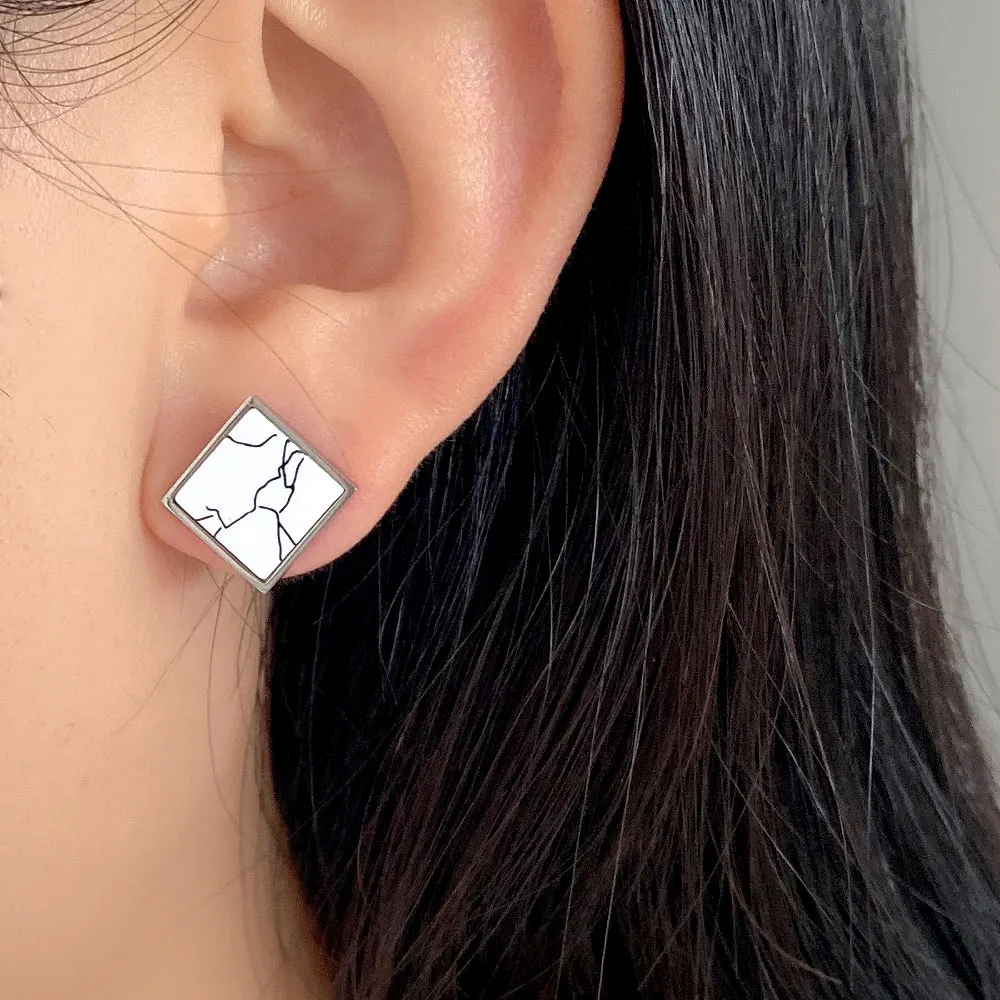 

Korean Square Round Acrylic Stud Earring For Women Minimalist Stainless Steel Geometry Small Earring Lady Office Fashion Jewelry