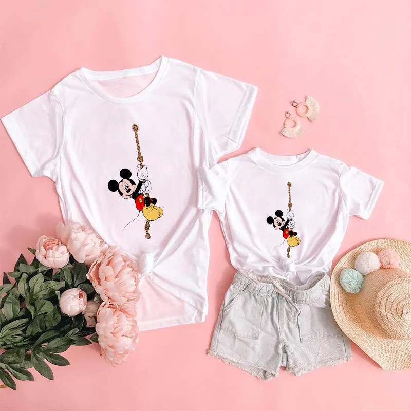 

New Disney Family Matching Outfits Father Son Mother Daughter Clothes Fashion Family Look White T-Shirts Mommy and Me Kids Tops