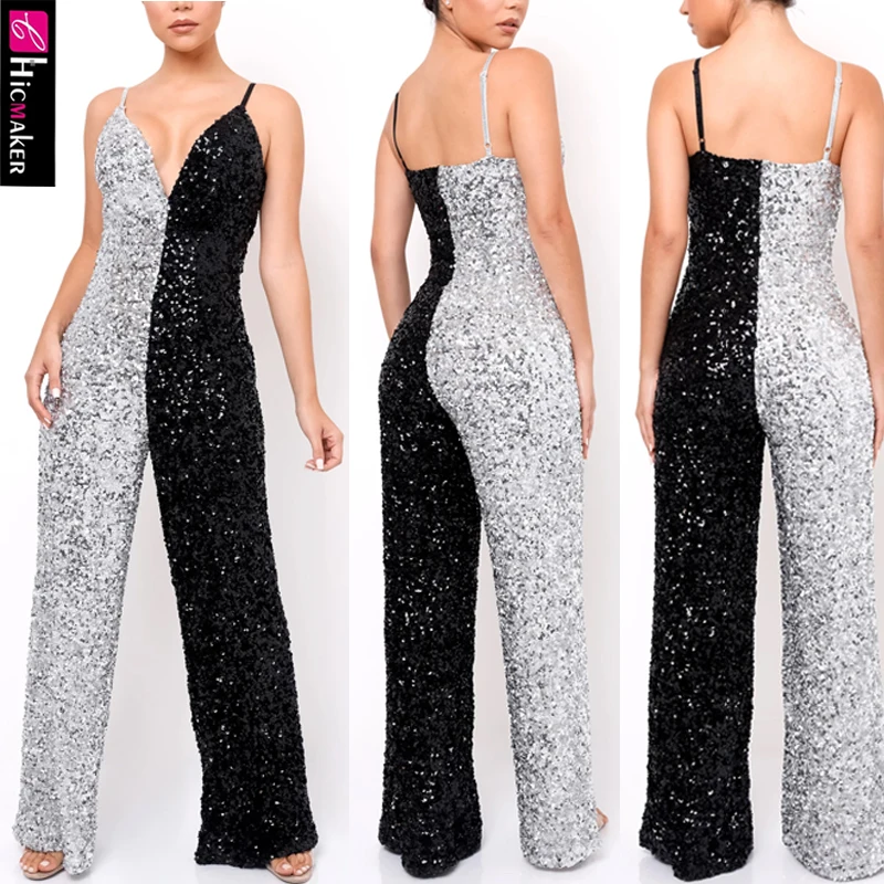 Женщины цвет блока спагетти ремень Окунитесь v-образным вырезом блестками Bodycon