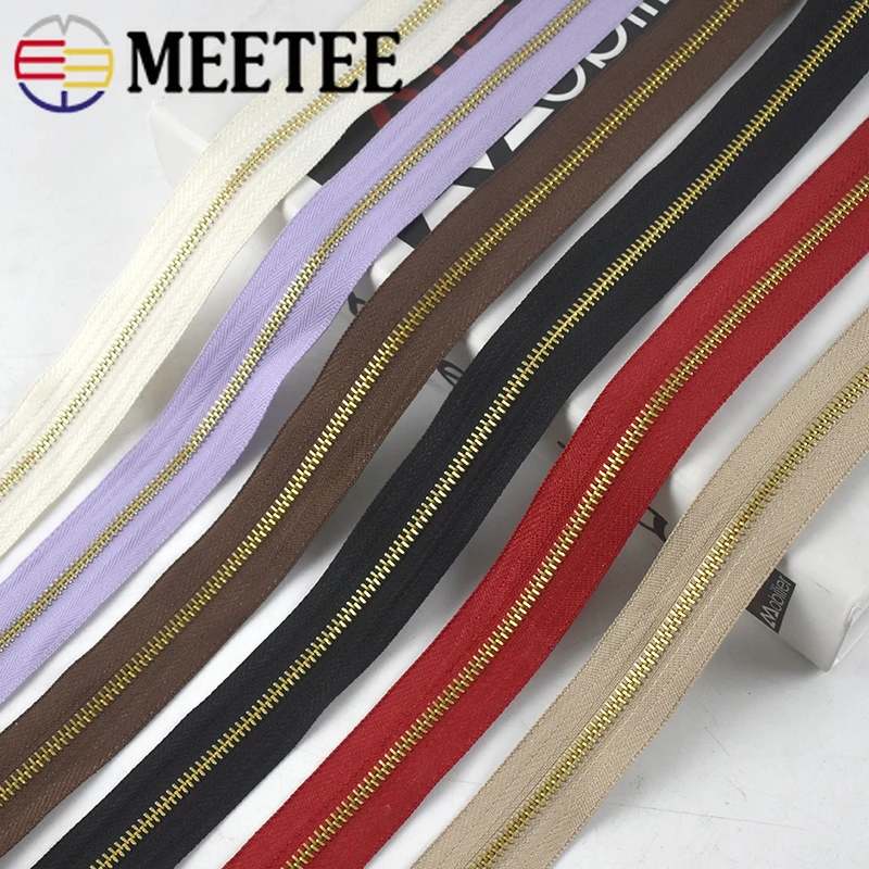 Meetee 2/4 ярдов светильник с золотыми зубцами 3 # металлическая молния открытый конец