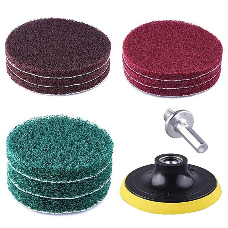 

8pcs Set Scouring Pad 1/4" Hex Shank For Cleaning Surfaces Drill Polishing Cloth
