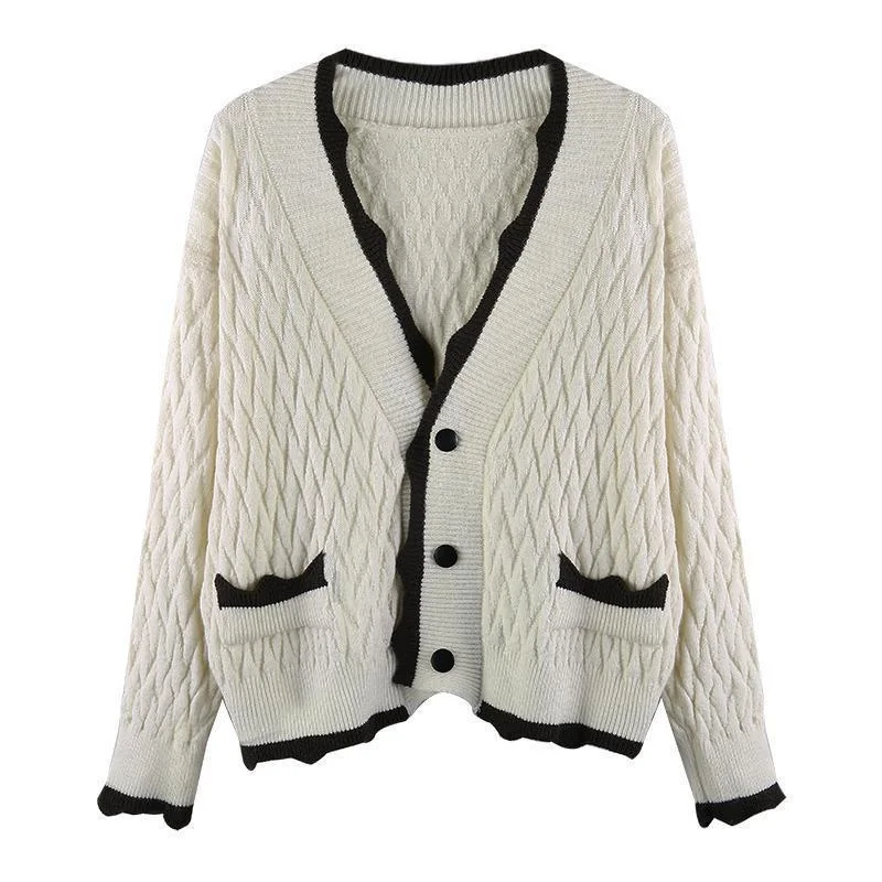 Осенне-зимний новый корейский вязаный кардиган с v-образным вырезом контрастного