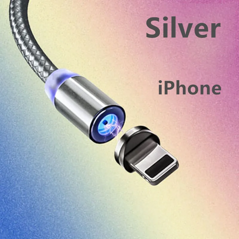 Silver iPhone Магнитный кабель USB для быстрой зарядки кабель usb type C Магнитный кабель для зарядки данных Micro USB кабель для мобильного телефона USB шнур - Цвет: Silver iPhone