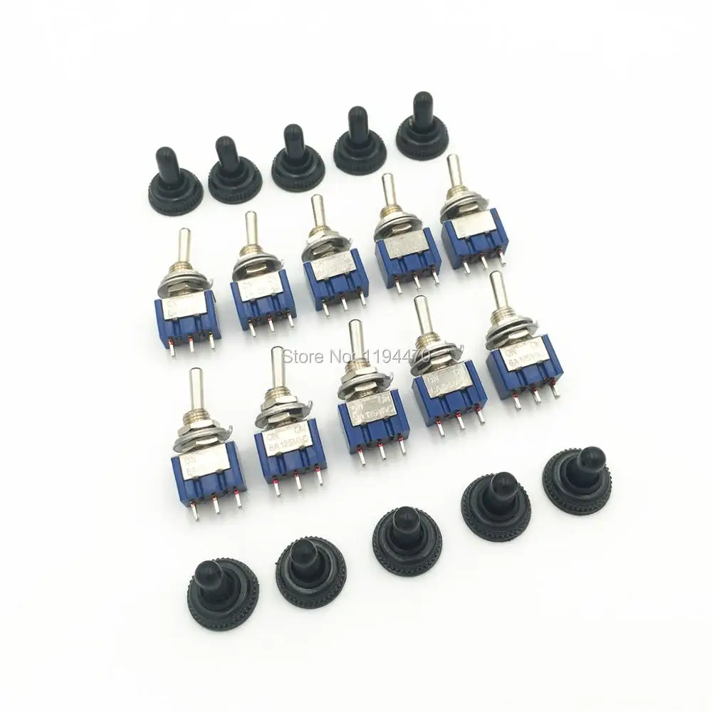 

50pcs MTS-102 MTS-103 3-Pins ON-ON 6A 125VAC ON-OFF-ON SPDT Mini Latching Toggle Switch with Waterproof Cap 6mm Mounting Hole