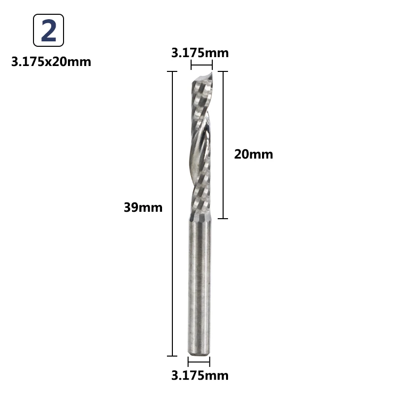 3.175x20x3.175mm XCAN 10 шт. 3,175 мм хвостовик концевые фрезы CNC режущий Длина 15/17 мм/20 мм/22 мм Один Флейта Спираль Фрезы для контурной обработки одиночных каннелюр фреза - Длина режущей кромки: 3.175x20x3.175mm