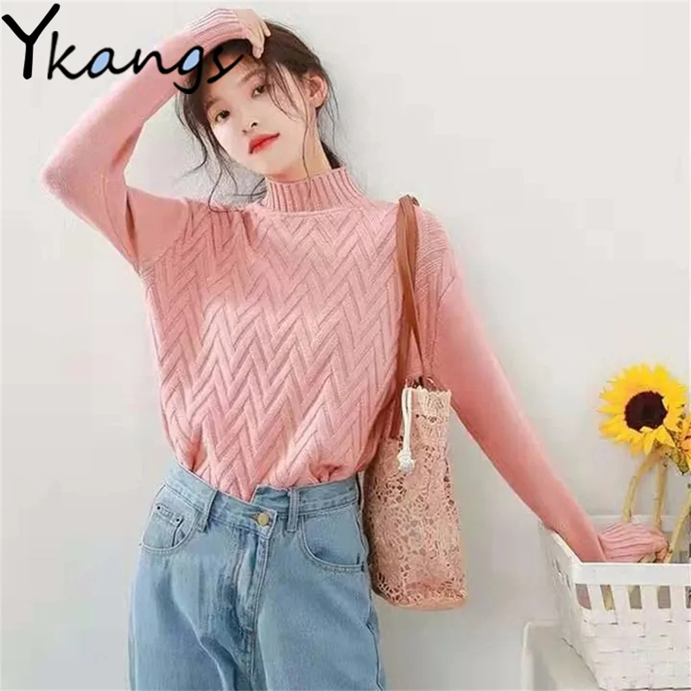 

Свободный женский свитер для офиса, Женский вязаный пуловер, Женский Повседневный однотонный джемпер бойфренда на осень и зиму, трикотажна...