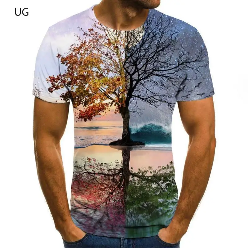 

2021 Summer Men Male 3D T-shirt Casual Short Sleeve Tops Tees Round Neck Fashion Amazing Nature Printed T Shirt Men Tees