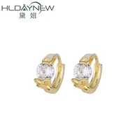 hot ins cz elegant cubic zircon round gold color vintage stud loop earrings for women girls charm party brass jewelry accessory