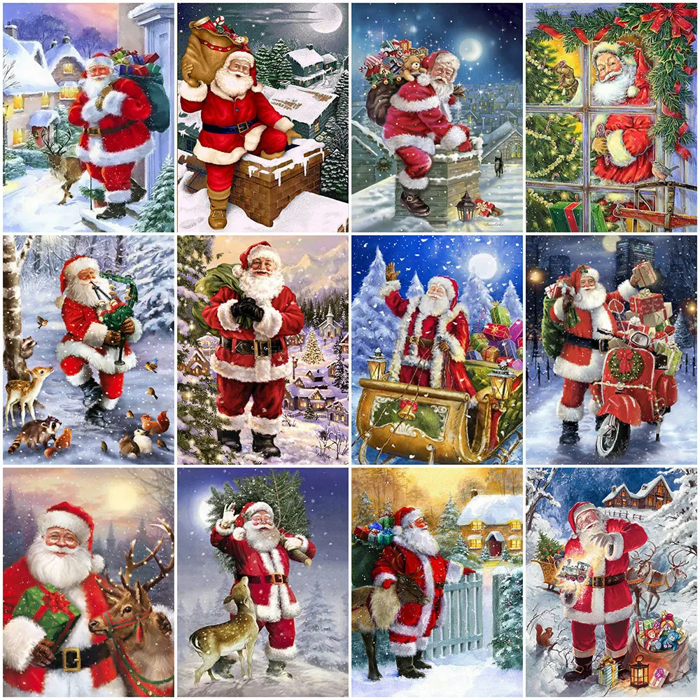 

HUACAN Diamond Painting Christmas Santa Claus Full Square Round 5D DIY Diamond Art Embroidery Cartoon Mosaic Andmade Gift