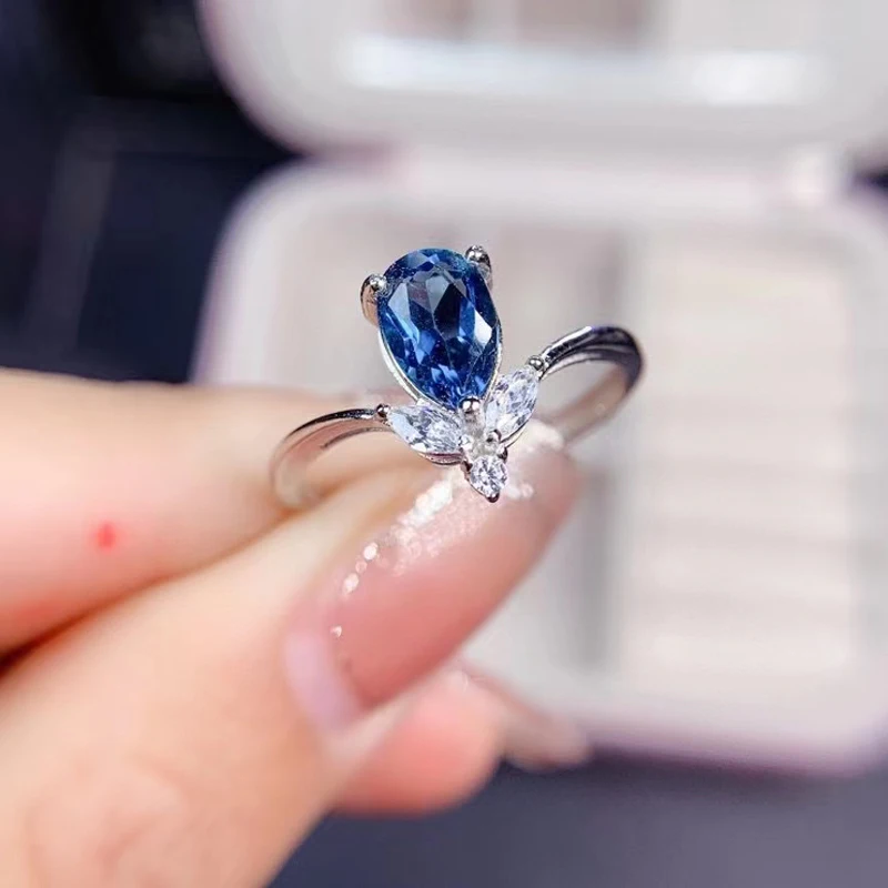 

Модное женское кольцо MeiBaPJ BlueTopaz из настоящего серебра 925 пробы, изящные свадебные украшения