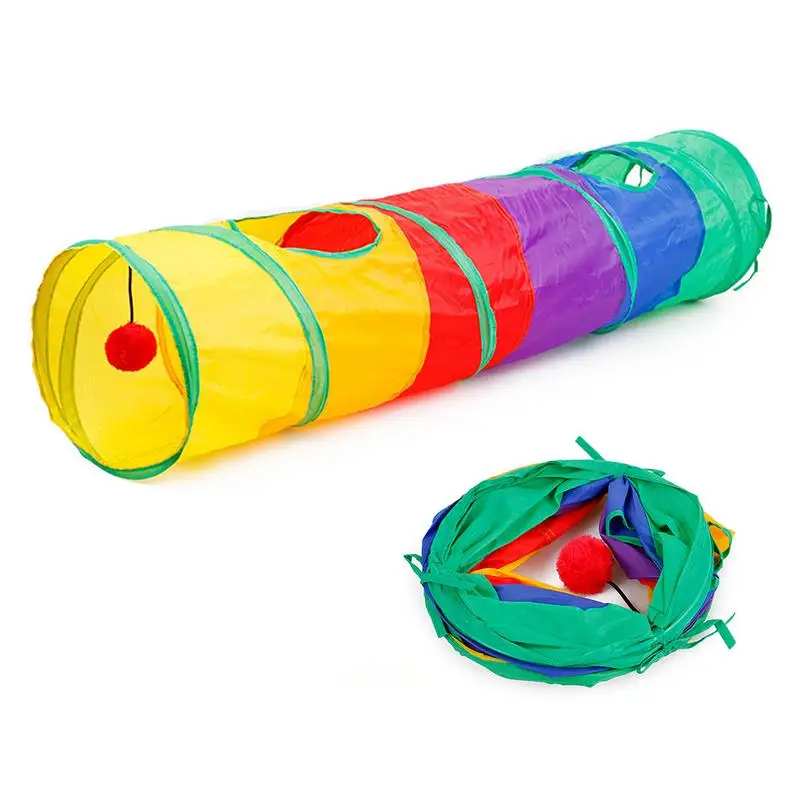 

7 Kleur Funny Pet Hol Kat Tunnel Kat Spelen Rainbown Tunnel Bruin Opvouwbare 2 Gaten Kat Tunnel Kitten Speelgoed Bulk speelgoed