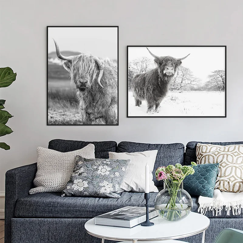 Минималистичная животная ферма холст живопись Highland Cow настенное искусство Bull