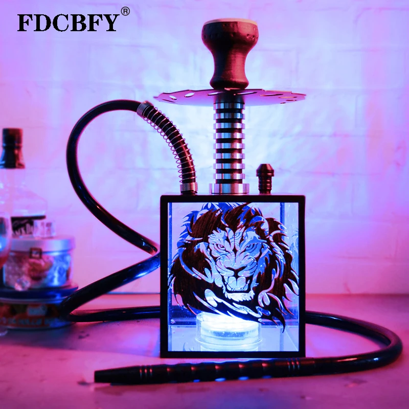 

Arab High-end Hookah Lion Head Design Square Transparent Hookahs Silicone Smoke Tube Ceramic Tobacco Bowl Party Gifts Shisha