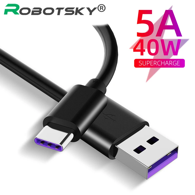 Robotsky 5A быстрозаряжающий кабель с разъемом USB C для Huawei Mate 20 P20 Pro Honor 10 супер быстрое