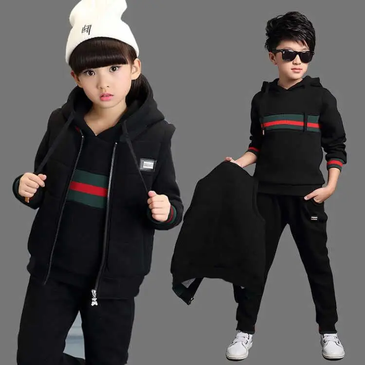 3PCS Black Комплекты из 2 предметов, 3 предмета детский спортивный костюм для отдыха одежда для малышей Повседневный Спортивный костюм для подростков детский хлопковый свитер на молнии для мальчиков+ штаны, От 4 до 13 лет - Цвет: 3PCS Black