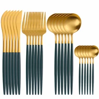 matte cutlery set stainless steel cutlery 24 piece kitchen set dinnerware forks spoons knives tableware green gold dinner set