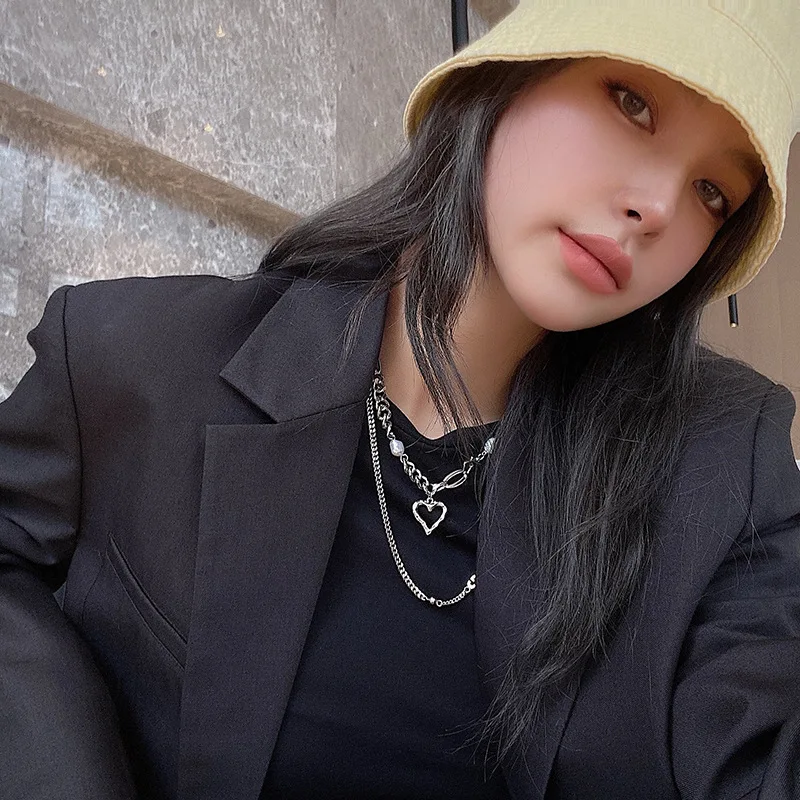 European Fashion Pearl Chain Splicing Necklace Female Alloy Real Gold Plating Jewelry Hip Hop Cross Heart Pendant | Украшения и