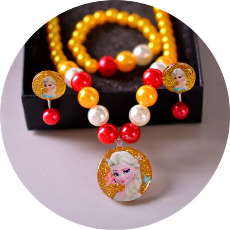 4 шт./лот детское ожерелье + браслеты серьги Клипсы из мультфильма Дисней Холодное