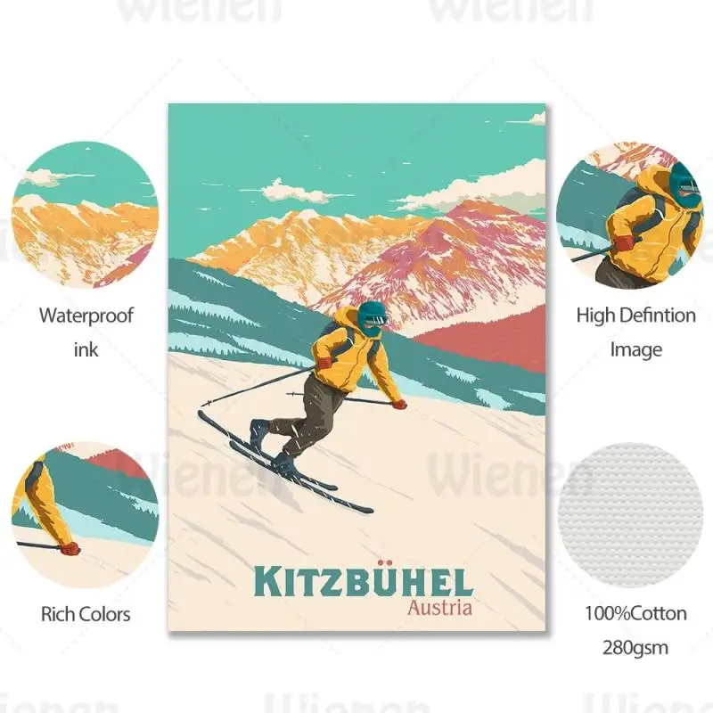 

Home Decoration Comics Illustration Snow Mountain Skiing Sports Picture Canvas Painting City Living Room Bedside Mural Wall Art