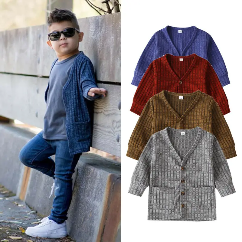 Детский трикотажный свитер с V образным вырезом и длинным рукавом|Куртки пальто| |