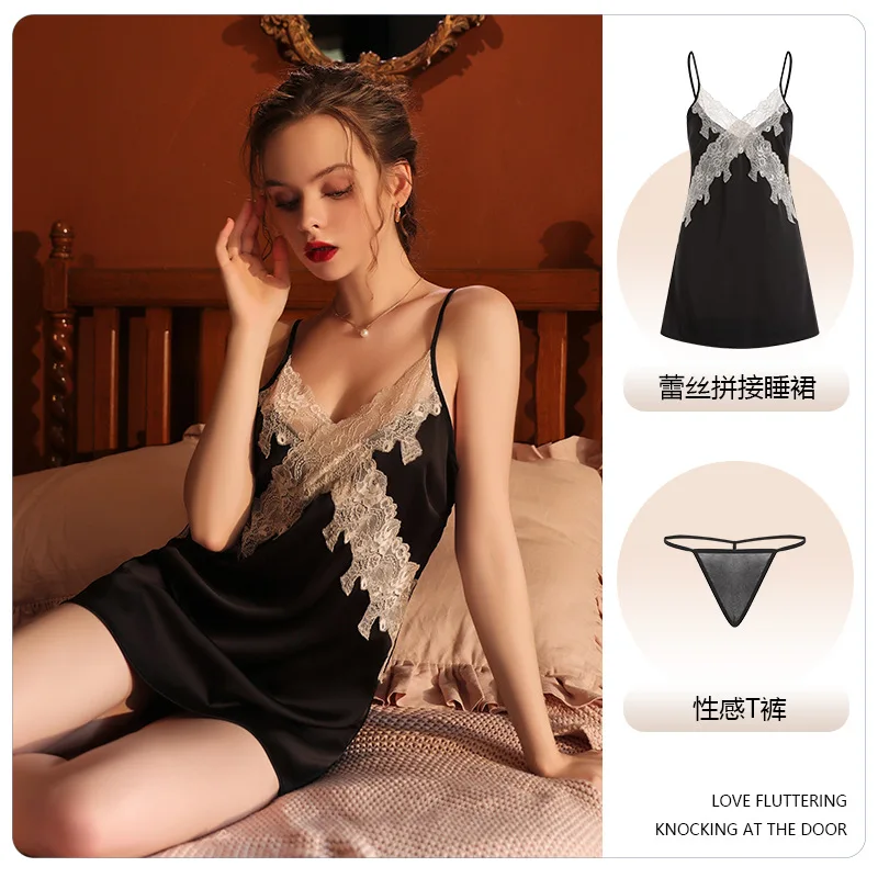 

Женская кружевная ночная рубашка с V-образным вырезом и открытой спиной