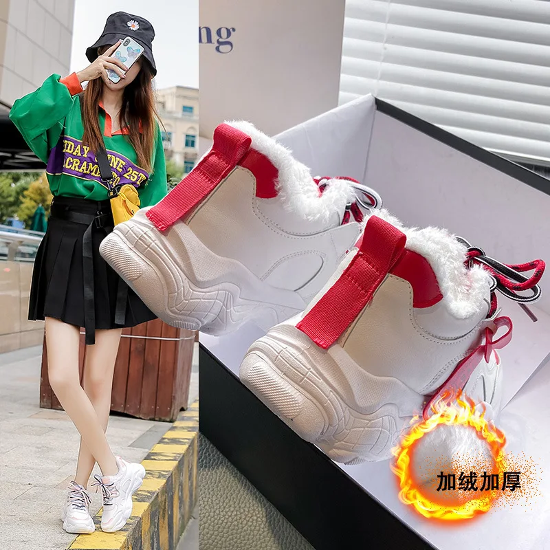 

Кроссовки женские на толстой подошве, спортивная обувь с бархатной подкладкой, хлопок, Вулканизированная плоская подошва, повседневные, бе...