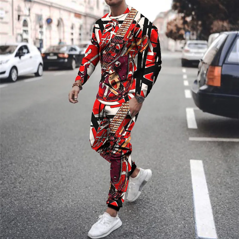 

Повседневный мужской комплект, уличная одежда, новый модный мужской костюм с животным принтом, Винтажная футболка с длинным рукавом и брюки...
