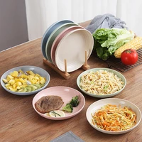 4pcsset wheat straw tableware reusable household tableware kids adult salad soup plate round dishes kits