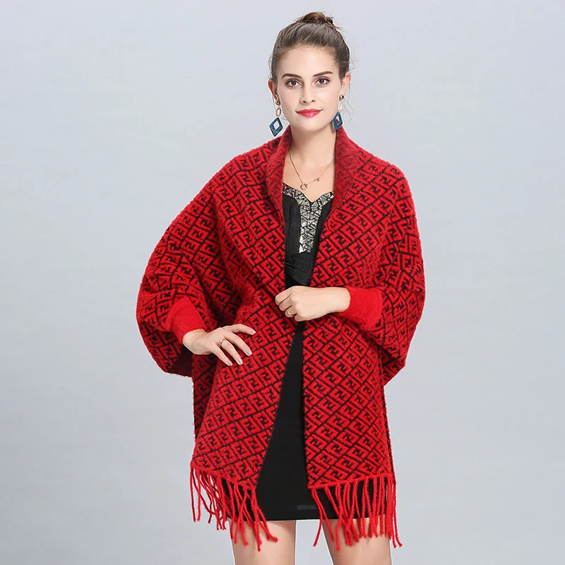 Модное теплое осеннее однотонное большое клетчатое пончо для женщин Норковое