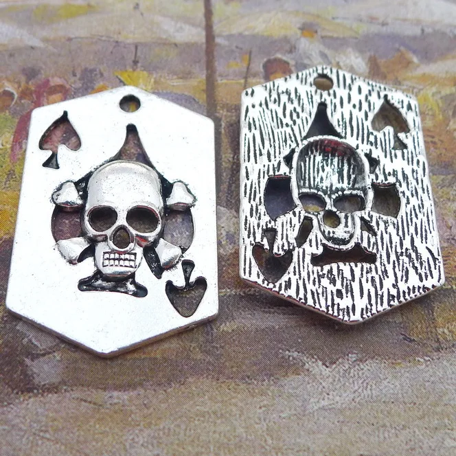 

4pcs/Lot 23x33mm Antique Silver Color Playing Card Skull Hollow Charms Pendant For Jewelry Making DIY Jewelry Findings