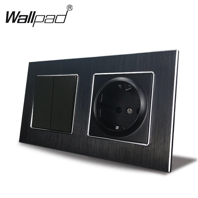 2 банды выключатель и розетка ЕС Wallpad 110V 240V AC металла Алюминий рамка 16A EU стены