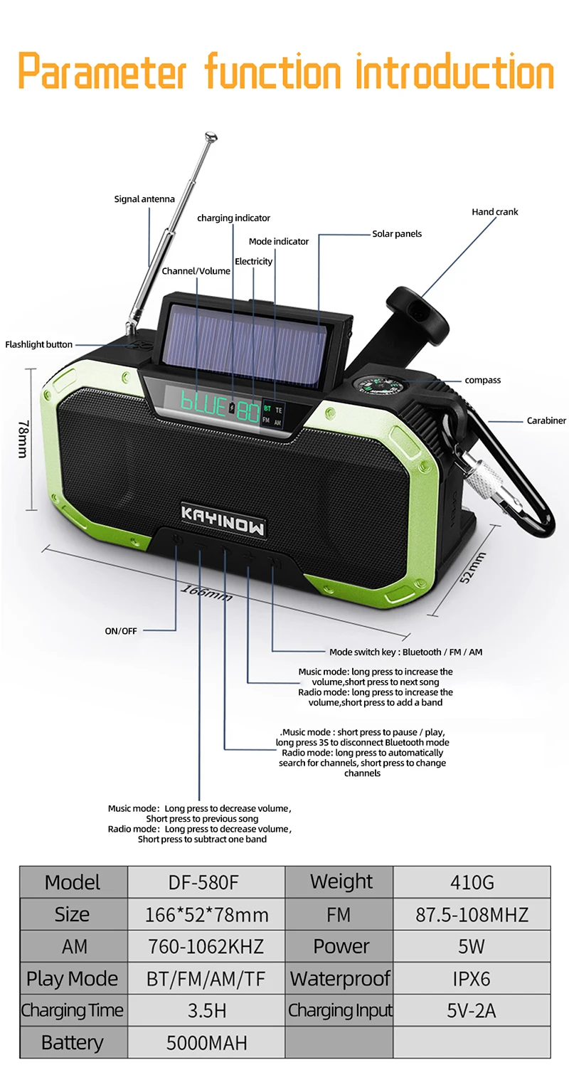 2022Hot Solar Hand Crank Radio Receiver Mini Portable AM/FM Weather With Multifunctional Flashlight Emergency Power supply |