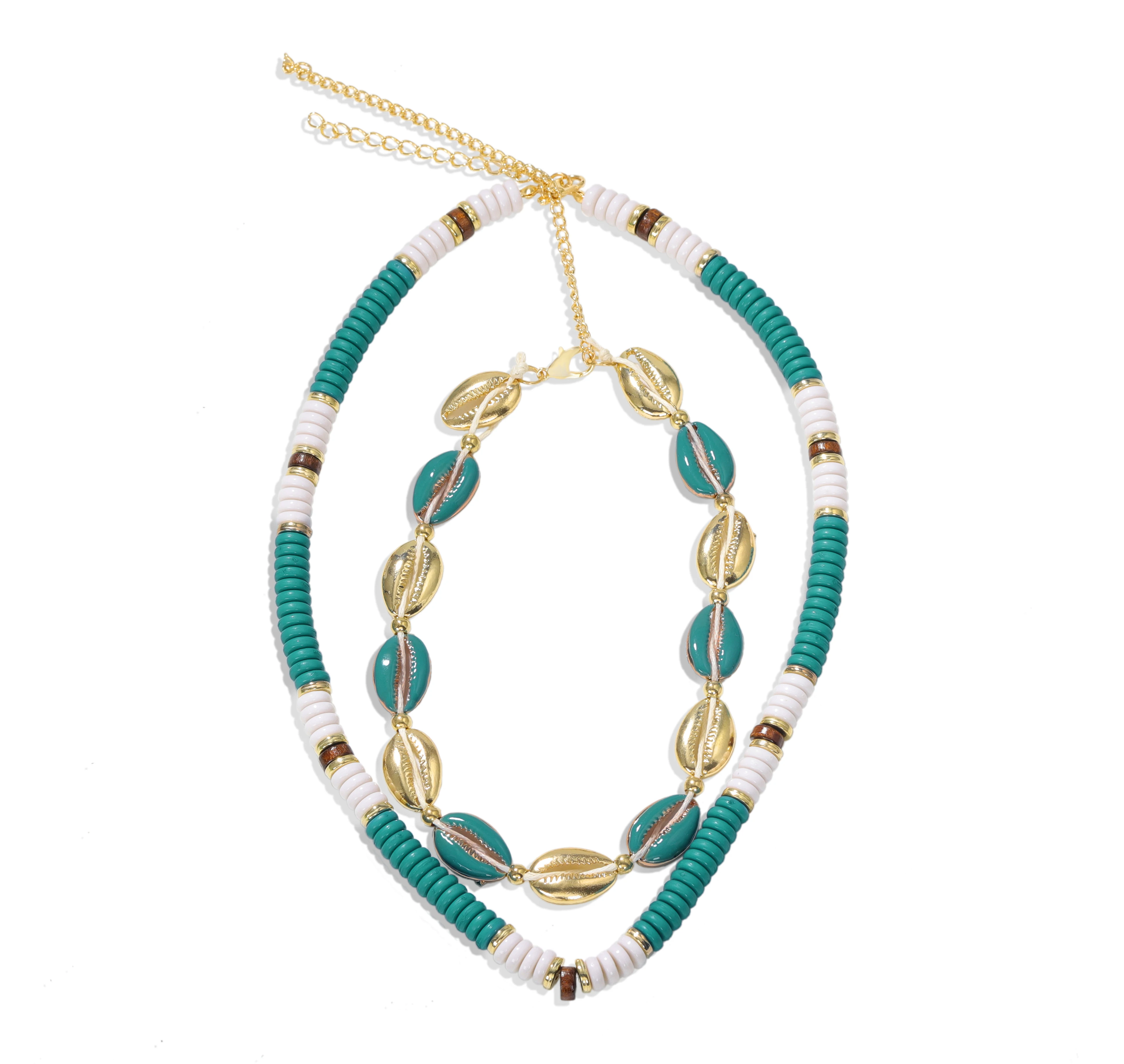 Зеленые бусы ручной работы Трендовое модное массивное ожерелье Золотая оболочка