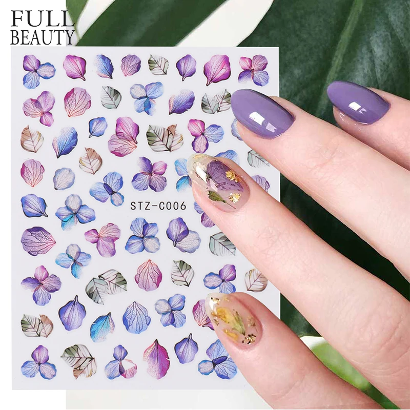3D Цветочные Лавандовые самоклеющиеся Слайдеры для ногтей маникюра летние