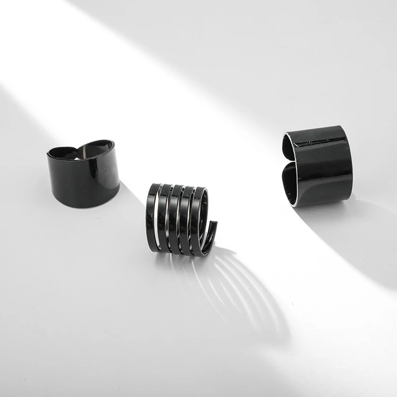 Docona 3 шт./компл. готические черные Открытые Кольца для женщин панк средний палец