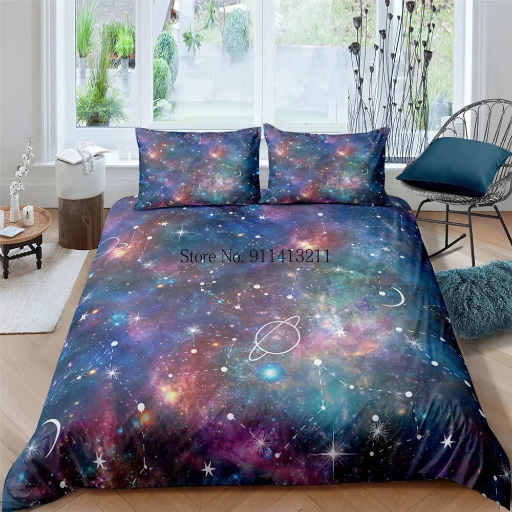 Galaxy Duvet Cover Queen king size Colorful Starry Bedding Set Outer Space Comforter Sky Light Printed kids boy Bedspread | Дом и сад