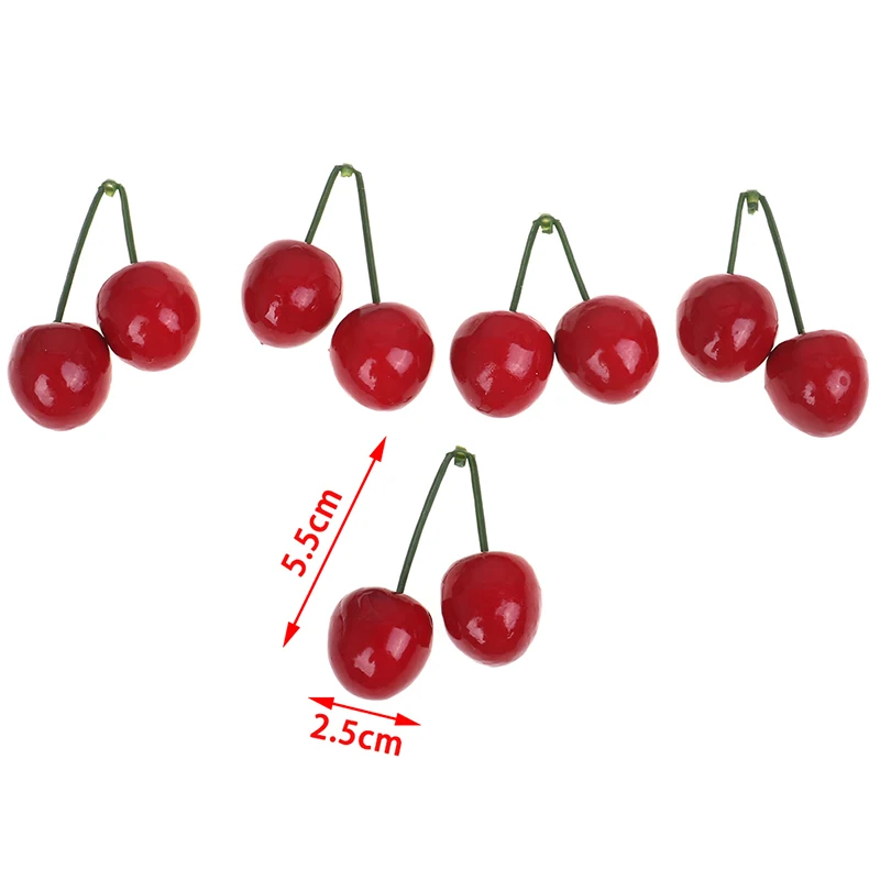 

5 Pairs Funny Kitchen Toys 2.5cm Mini Fake Plastic Fruit Small Berries Artificial Flower Red Cherry For Kids