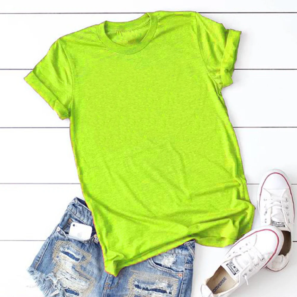 Summer New Plus Size Solid Color Short Sleeve neon green T Shirt Men Women Tops S M L XL XXL XXXL