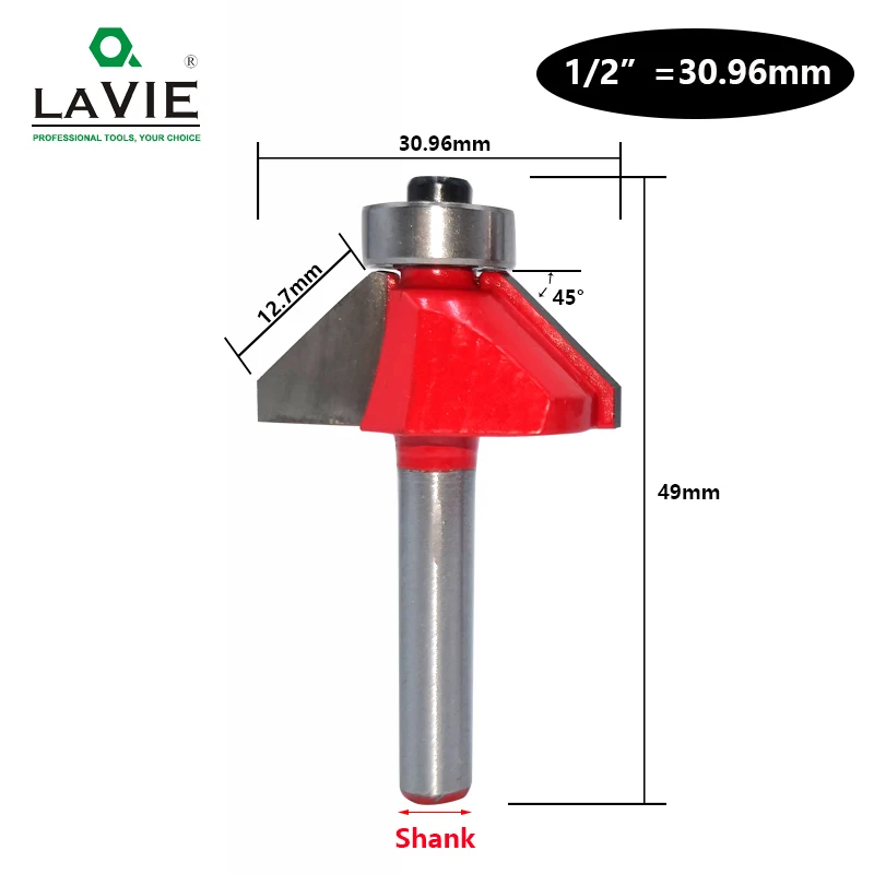 30.96mm LAVIE 1 шт. 6 мм 6,35 мм хвостовик 45 градусов Фаска фрезы для формирования кромок скоса деревообрабатывающие фрезы для дерева MC01130 - Длина режущей кромки: 30.96mm