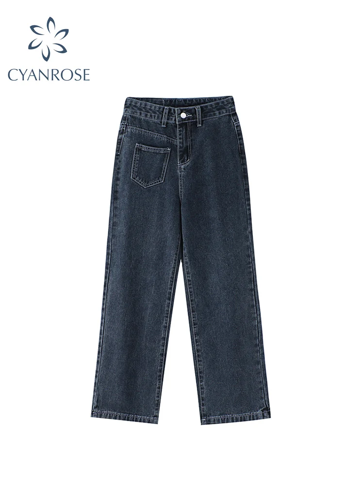 

Женские Асимметричные джинсовые брюки 2022, свободные прямые брюки с высокой талией, модные бойфренды в стиле Харадзюку, уличные модели в сти...