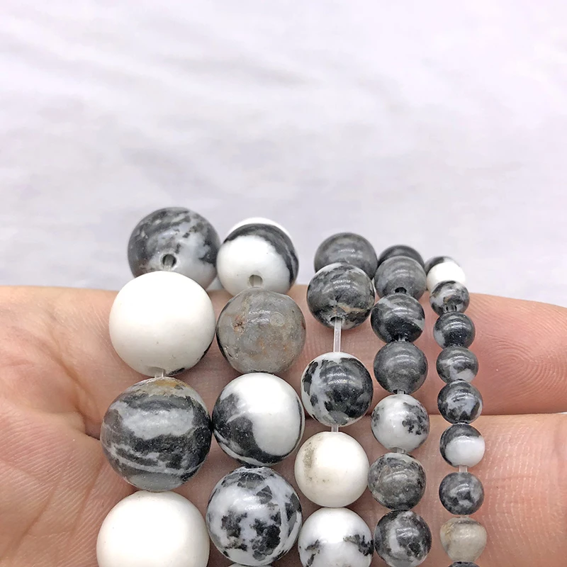 Бусины Из черно белого природного камня в виде зебры 15 дюймов нитка 4 6 8 10 12 мм