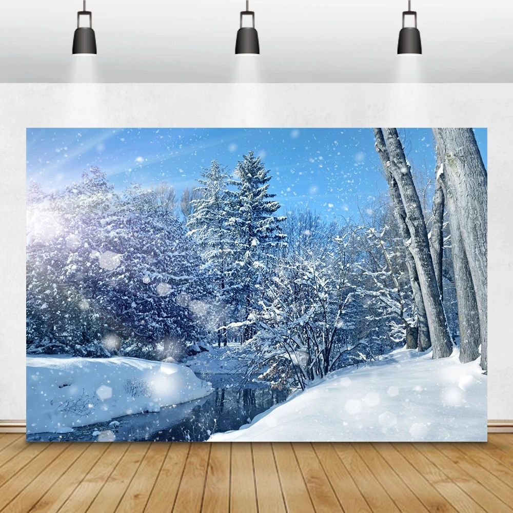 

Laeacco зимнего пейзажа Снежинка деревья солнце река голубое небо блестящие фото Фоны фоны для фотосъемки фотосессия Фотостудия